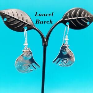 Vintage Laurel Burch Keshire Cat Earrings, Rhodium Plated